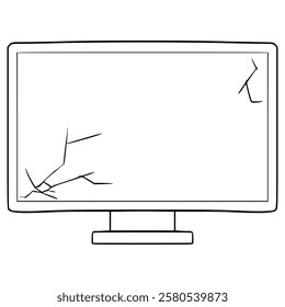 broken monitor illustration hand drawn outline vector