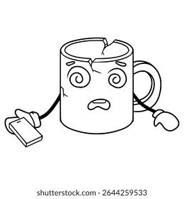 broken mug character illustration hand drawn outline vector
