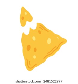 Broken nachos in cartoon flat style isolated on white background. Vector illustration with Mexican traditional food.