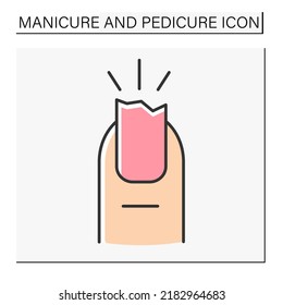 Broken nail color icon. Repair nail plate. Beauty procedure. Manicure and pedicure concept. Isolated vector illustration