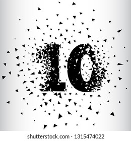Broken numbers 10. Explosion effects. Vector and illustration.