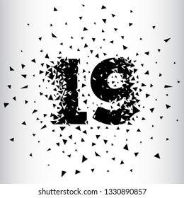 Broken numbers 19. Explosion effects. Vector and illustration.