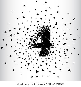 Broken numbers 4. Explosion effects. Vector and illustration.