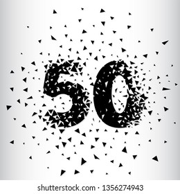 Broken numbers 50. Explosion effects. Vector and illustration.