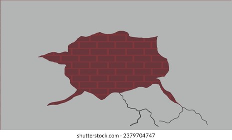 Broken Old Brick Wall. Cracks on the wall vector illustration