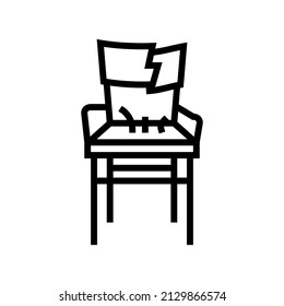 Broken Old Chair Line Icon Vector. Broken Old Chair Sign. Isolated Contour Symbol Black Illustration