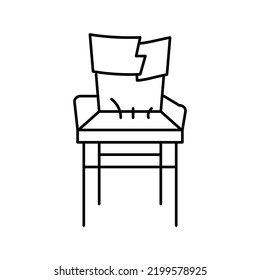 Broken Old Chair Line Icon Vector. Broken Old Chair Sign. Isolated Contour Symbol Black Illustration