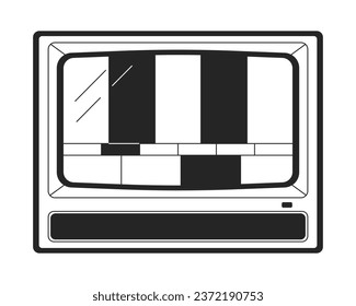 Broken old tv flat monochrome isolated vector object. No signal. Editable black and white line art drawing. Simple outline spot illustration for web graphic design