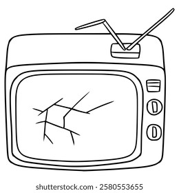 broken old TV illustration hand drawn outline vector