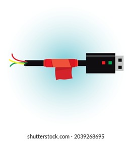 Broken old USB cable ready for recycling