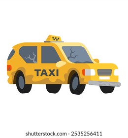 broken old yellow city taxi. dirty car.