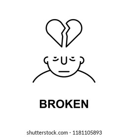 broken on mind icon. Element of human mind icon for mobile concept and web apps. Thin line broken on mind icon can be used for web and mobile
