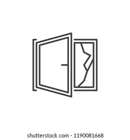 Broken Open Window Line Icon. Vector Cracked Window Symbol Or Design Element In Outline Style