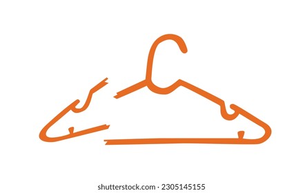 Broken orange plastic clothes hanger vector illustration. Flat vector isolated on white background. Plastic waste concept. Broken hanger vector. Cartoon style.