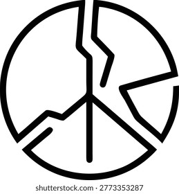 Broken pacifist icon, end of truce, warfare concept, divided society, protest graphic element.