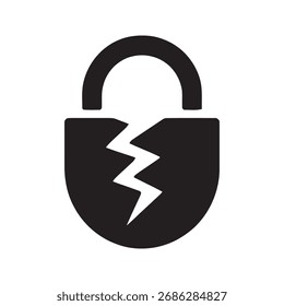 Ícone de cadeado quebrado simbolizando vulnerabilidade de violação de segurança e acesso não autorizado, representando uma falha crítica na proteção de dados