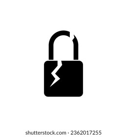 Broken padlock vector icon.Black broken or cracked lock icon on white background..eps