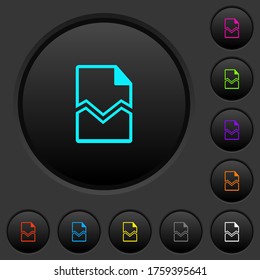Botones de inserción oscuros de página rotos con iconos de color vívido en fondo gris oscuro