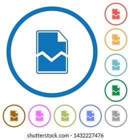 Broken page flat color vector icons with shadows in round outlines on white background