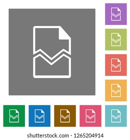 Broken page flat icons on simple color square backgrounds