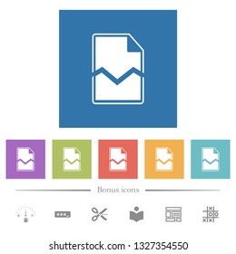Broken page flat white icons in square backgrounds. 6 bonus icons included.