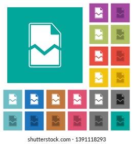 Broken page multi colored flat icons on plain square backgrounds. Included white and darker icon variations for hover or active effects.