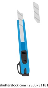 Ilustración vectorial de cuchillo de papel rota establecida en colores diferentes. De vuelta al concepto escolar. Papelería, suministros de oficina o vectores de material escolar. Vector plano en forma de caricatura aislado.