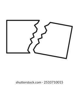 Broken paper sheet. Tear symbol. Cracked document shape. Vector outline.