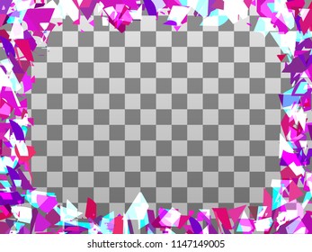 Broken particle frame on a transparent background. Scattered particles. Place for text in the center. Vector illustration