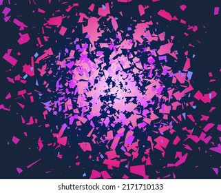 Broken Particles Burst. Shattered Style Background, Colorful Abstract Geometric Explosion. Vector Background Design With Exploding Fragments