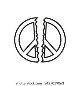 Broken peace symbol icon. Vector. Line style.