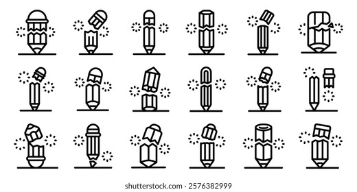 Broken pencil icons set. Set of broken pencils representing creative block, work stress, and intense pressure, symbolizing burnout and frustration