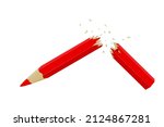 Broken pencil isolated on white background. Break wood pen. Snapped red pencil. Error, anger, frustration or failure concept icon. Creative crisis, stress at work and employe burnout symbol. Vector