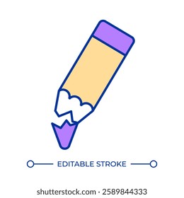 Broken pencil lead RGB color icon. School and office supplies. Damage, crack. Secretary tool. Crayon, creativity. Isolated vector illustration. Simple filled line drawing. Editable stroke