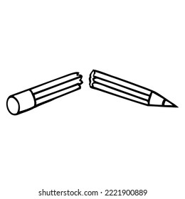 broken pencil outline vector illustration,isolated on white background,top view