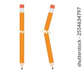 Broken pencil snapping in two parts. Orange pencil with eraser isolated on white. Vector illustration, EPS10