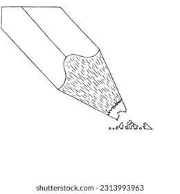 Zerbrochene Bleistiftspitze, Nahaufnahme im Doodle-Stil. Freehand Zeichnung. Doodle. Handgezeichnet. Umriss.	