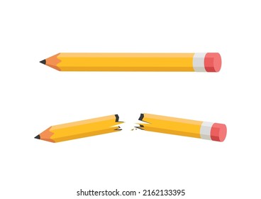 Broken pencil vector design. Cracked pencil isometric 3d style vector illustration isolated on white background. Broken pencil clipart. Anxiety, anger, stress, frustration, failure concept clipart