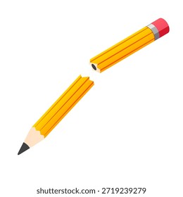 Broken pencil vector isolated illustration