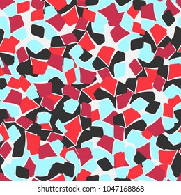 Broken pentagons from multi-colored fragments. Beautiful camouflage for fashion people. Seamless pattern.
