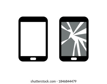 broken phone icon, isolated drawing of a phone with shards on the screen