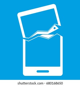 Broken Phone Icon White Isolated On Blue Background Vector Illustration