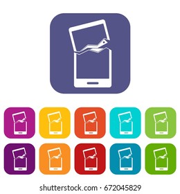 Broken phone icons set vector illustration in flat style In colors red, blue, green and other
