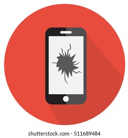 Broken phone screen icon. Phone with a broken screen icon. Flat style. Vector illustration