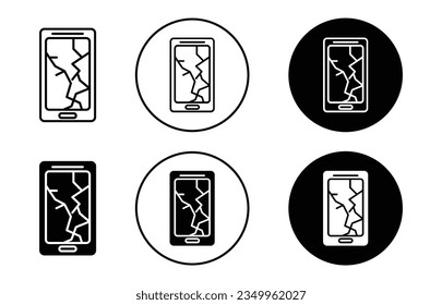 Abgebrochener Bildschirm Symbol Set. mobiler Rissschirm Vektorsymbol in schwarz gefülltem und umrissenem Stil.