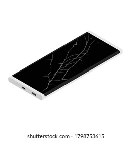 Broken phone screen icon. Vector illustration white modern smartphone with cracked screen.
