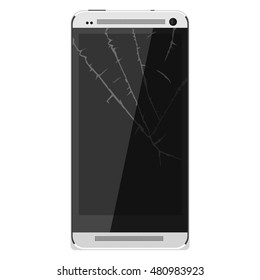 Broken phone screen icon. Vector illustration white modern smartphone with broken screen.