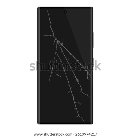 Broken phone screen icon. Vector illustration white modern smartphone with cracked screen
