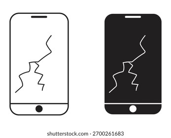 Broken phone screen icons for tech support and repair visuals, offering a clean and modern design for websites and apps with cracked display illustrations