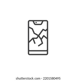 Broken phone screen line icon. linear style sign for mobile concept and web design. Mobile Screen Repair outline vector icon. Symbol, logo illustration. Vector graphics